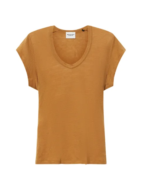 MARANT ÉTOILE Zankou V-neck T-shirt Brown TS0014FBB1N17E