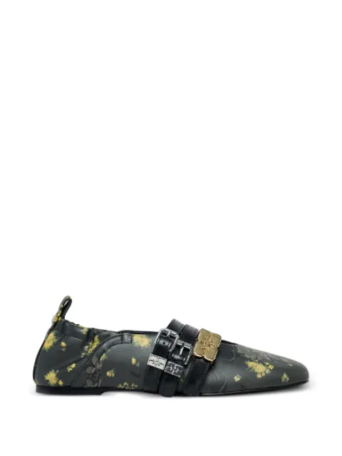 GANNI Sue Triple floral-print ballet flats Black B1020188000FG
