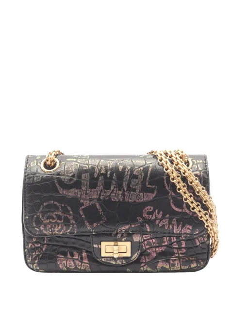 CHANEL Pre-Owned 2019 Calfskin Crocodile Embossed Graffiti 2.55 Cocodile Reissue Flap Bag shoulder bag Black PC12YI2VQL55CK7L
