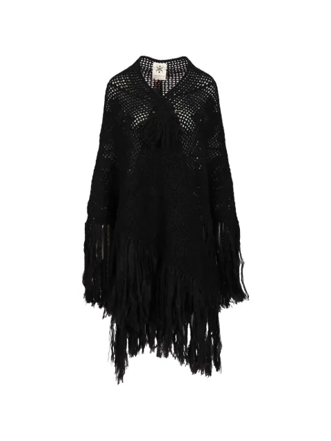 Chiara Is Peonia fringed poncho Black SCOP003WMPASE