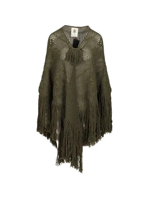 Chiara Is Peonia crochet-knit fringed shawl Green SPEO001WO