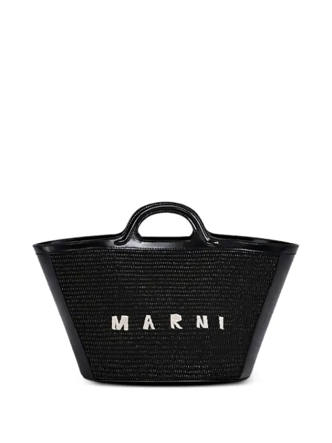 Marni Tropicalia small bag in leather and raffia-effect fabric Black BMMP0068Q0P3860