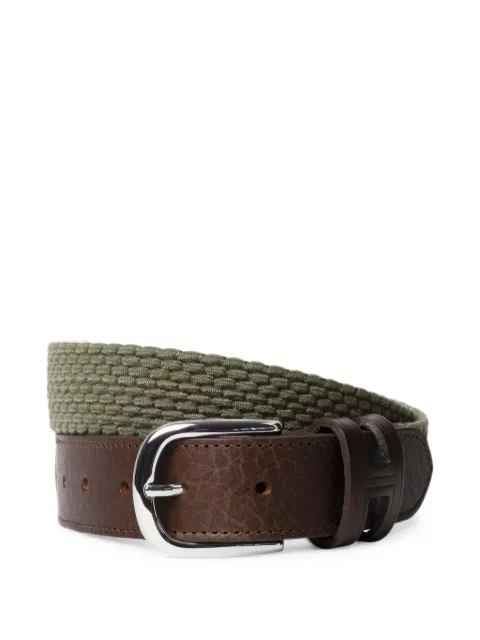 Hackett London parachute braided leather-trim belt Green HM413225