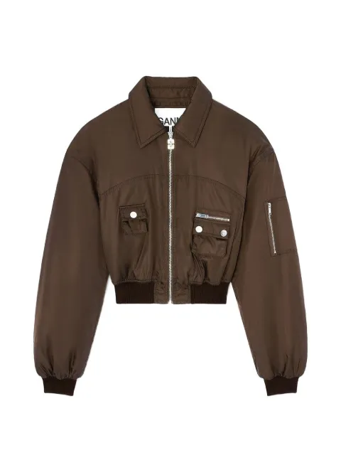 GANNI Duchesse nylon bomber jacket Brown GAA1010046ZWX