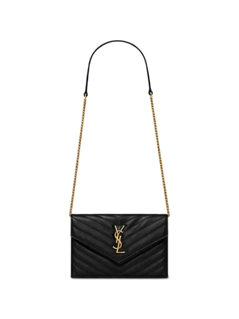 Saint Laurent Cassandre quilted leather chain wallet Black SA377828