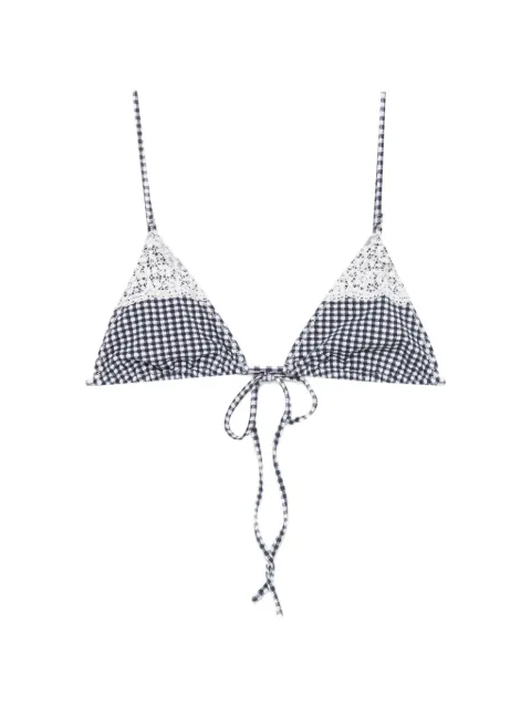 Frankies Bikinis Elena gingham lace-trim bikini top Blue 10570CS