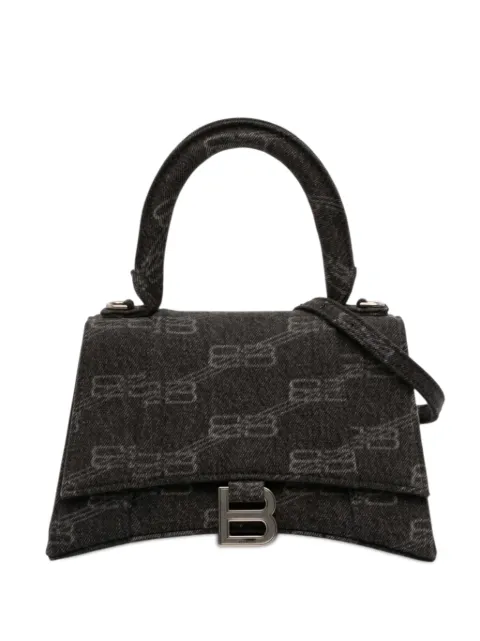 Balenciaga Pre-Owned 2022 Small BB Monogram Denim Hourglass Top Handle Bag satchel Black IEGC3FCMIJD4L7PX