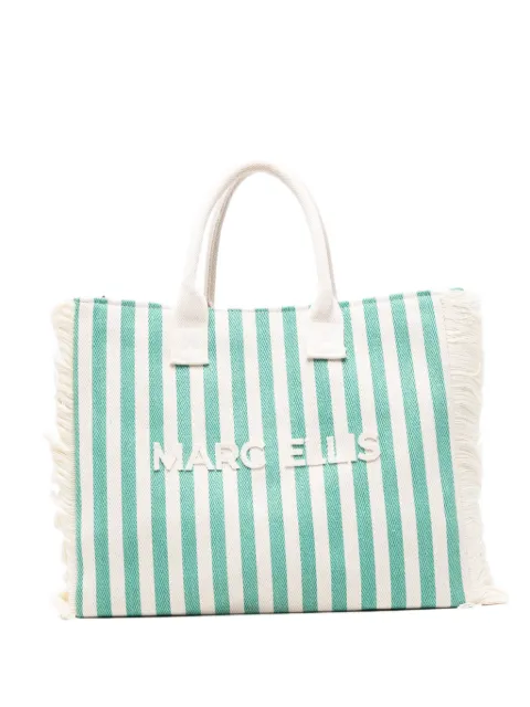 Marc Ellis S. Joan stripe-pattern frayed-edge tote bag Neutrals BUBYSJOAN