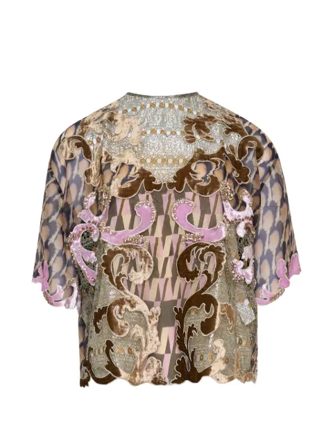 Biyan lace-panelled silk blouse Brown BBSS260100001