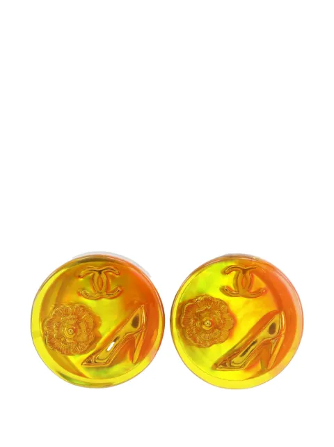 CHANEL Pre-Owned 1997 CC Resin Embedded Camellia Shoe Gold Plated Clip On Earrings costume earrings Gold H1DJZ4817217KQ84