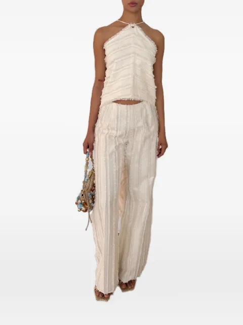 Cult Gaia Ary fringed textured-finish trousers Neutrals WVPT35389EY3110
