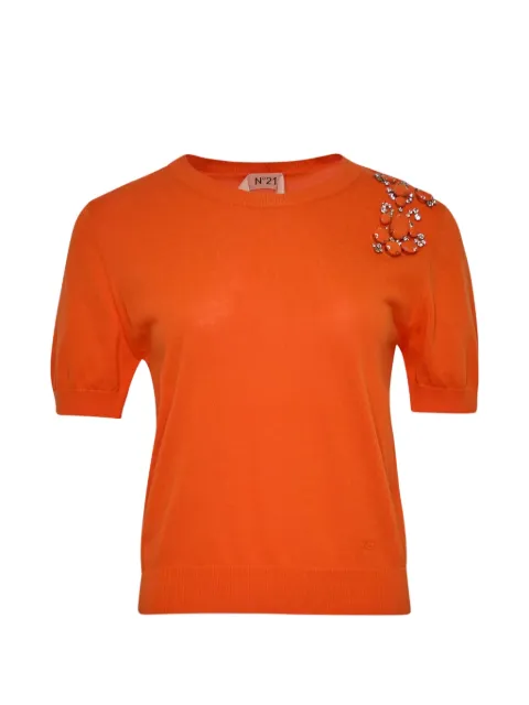 Nº21 crystal-embellished short-sleeve sweater Orange A01576153501