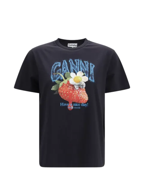 GANNI strawberry-print cotton T-shirt Black A1050292