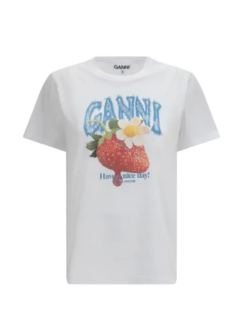 GANNI strawberry-print cotton T-shirt White A1050291