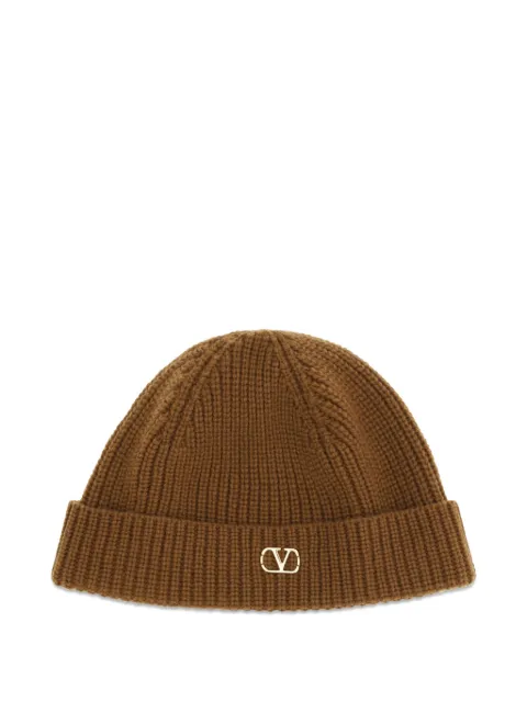 Valentino Garavani VLogo ribbed-knit beanie hat Brown YHB02GATZ