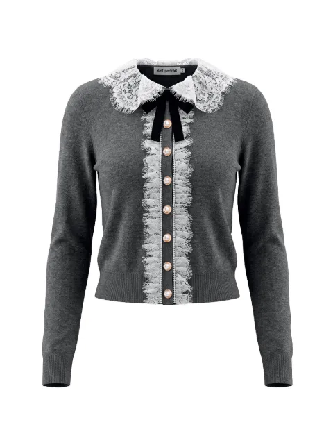 Self-Portrait lace-collar bow-detail cardigan Grey PF26134CGR