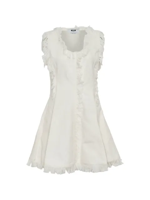 MSGM frayed-trim textured mini dress White 4042MDA01267308