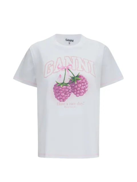 GANNI raspberry-print T-shirt White A1050294