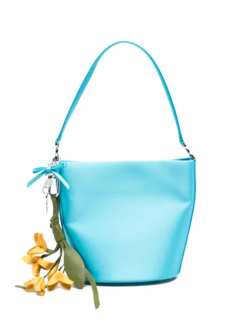 Self-Portrait floral-keychain satin bucket bag Blue PF26312BL