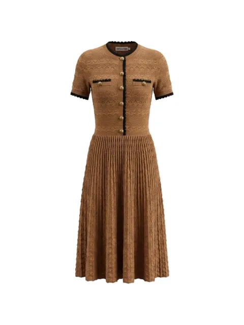 Self-Portrait pointelle-knit scalloped-trim midi dress Brown PF26072M