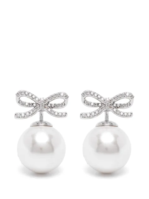 Self-Portrait bow-detail pearl-drop earrings Silver PF26604ESL