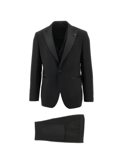 Tagliatore peak-lapel single-breasted three-piece wool suit Black EFNJ15A01080004N5104