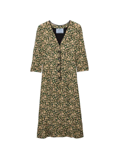 Prada embroidered printed sable dress Green P3S61GSOOO19ZX