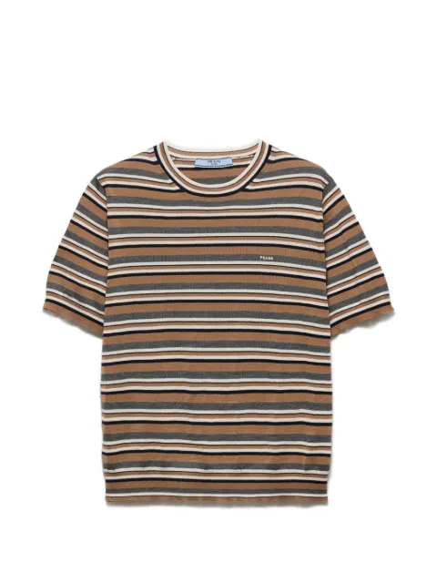 Prada short-sleeved striped jersey T-shirt Brown P24D3ZSOOO193W
