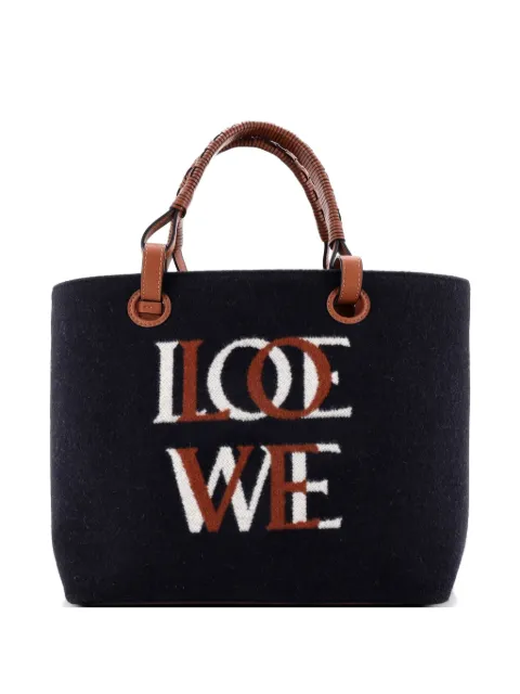 Loewe Pre-Owned Love Anagram Wool and Leather Small tote bag Blue RW40V0HTDHI7LTI7