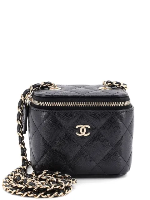 CHANEL Pre-Owned Classic Vanity Case with Chain Quilted Caviar Mini pouch Black FKK3ZGJG0ERUHOYM