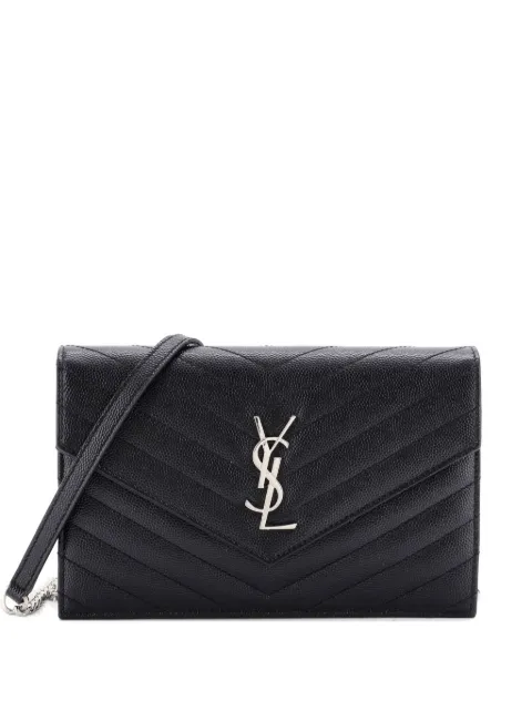 Saint Laurent Pre-Owned Classic Monogram Wallet on Chain Matelasse Chevron Leather Small crossbody bag Black QCD0PYA5GA5NT0DP
