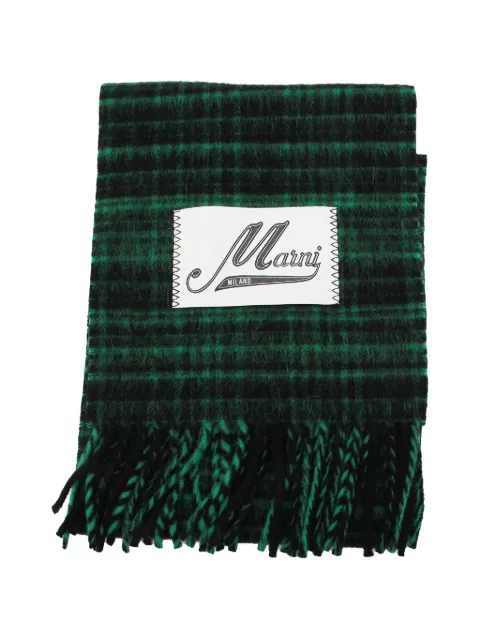 Marni check-pattern fringed scarf Green SCZC0089Y0UAW063