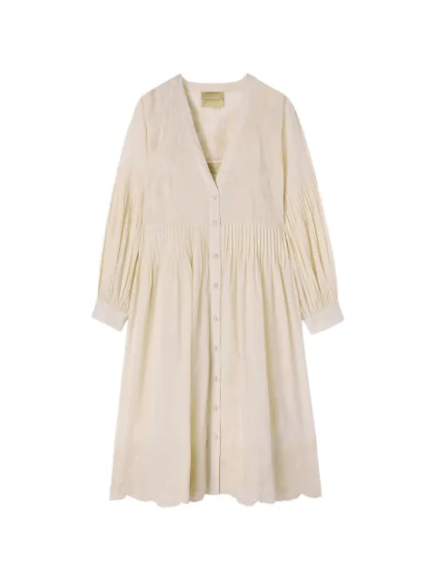 MOMONÌ embroidered micro-pleated midi dress Neutrals 261MMODR02626123MO