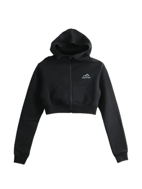 Balenciaga logo-print zip-up crop hoodie Black A0024RTUVQ5