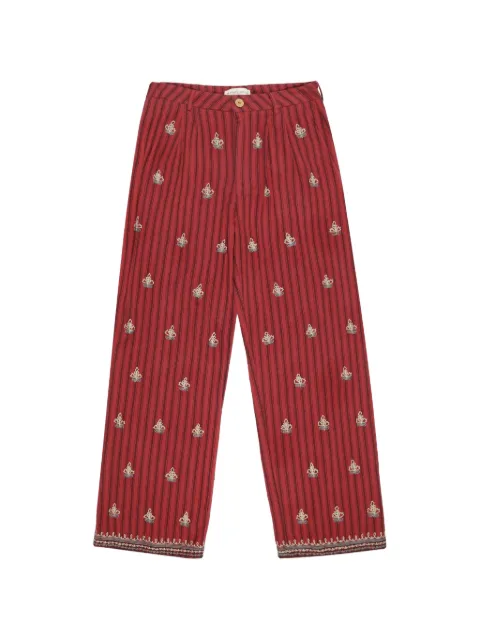 MAISON HOTEL Tito embroidered striped trousers Red 14432