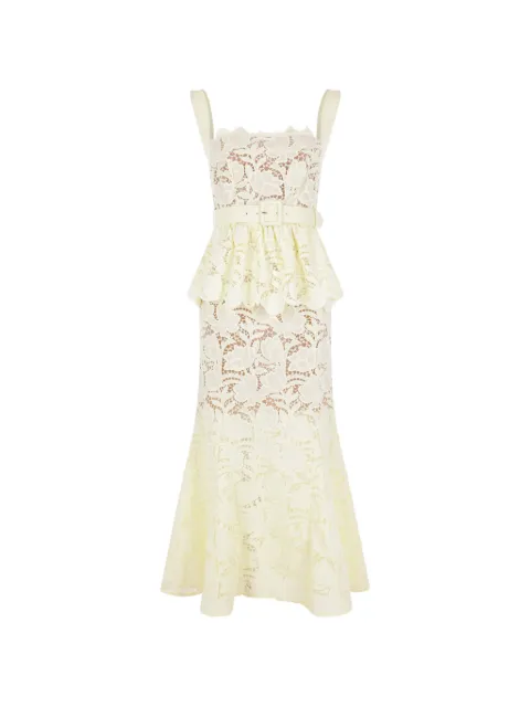 Self-Portrait belted peplum lace midi dress Yellow PF26104MY