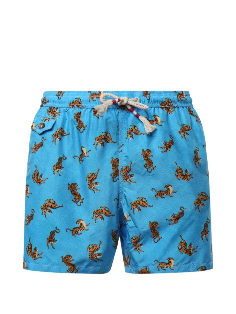 MC2 Saint Barth Lighting tiger-print drawstring swim shorts Blue LIG0013