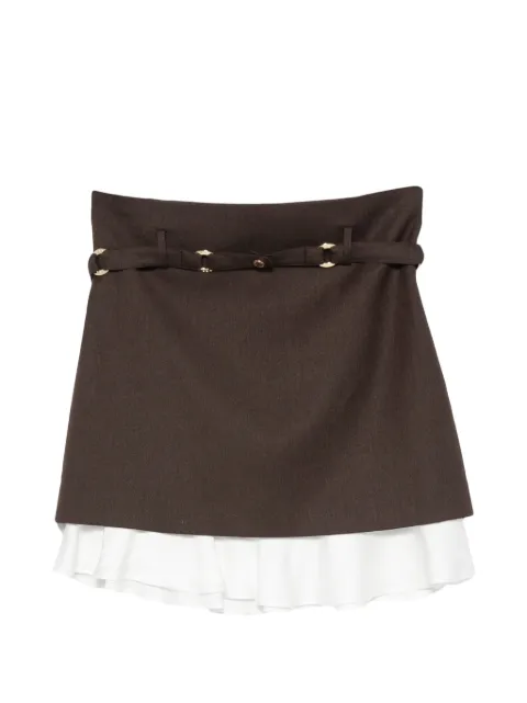 SANDRO Allison ruffle-trim belted wool skirt Brown SFPJU01795