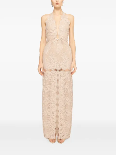 NISSA beaded lace-trimmed maxi dress Neutrals RRS16688NUDE