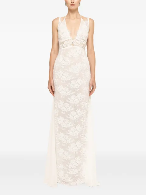 NISSA beaded lace-panel maxi dress White RRS16673AWHITE