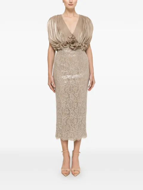 NISSA floral-detail lace midi dress Grey RS16545GREY