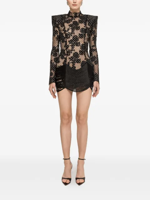 NISSA fringed-hem lace-embellished mini dress Black RRS16654BLACK