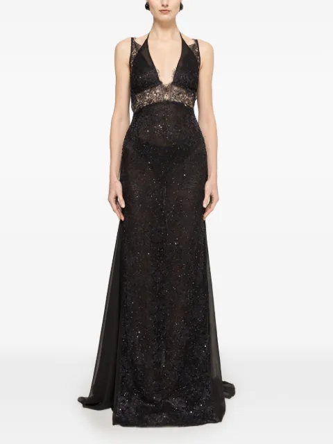 NISSA beaded lace-panel maxi dress Black RRS16673ABLACK