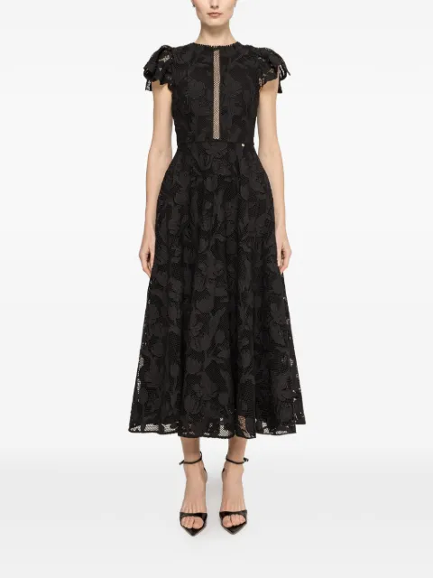 NISSA embroidered lace midi dress Black RS16595BLACK