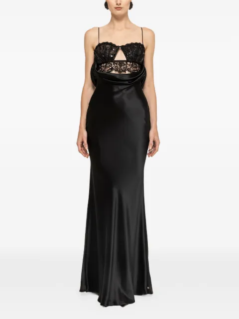 NISSA lace-panel satin maxi dress Black RRS16674BLACK