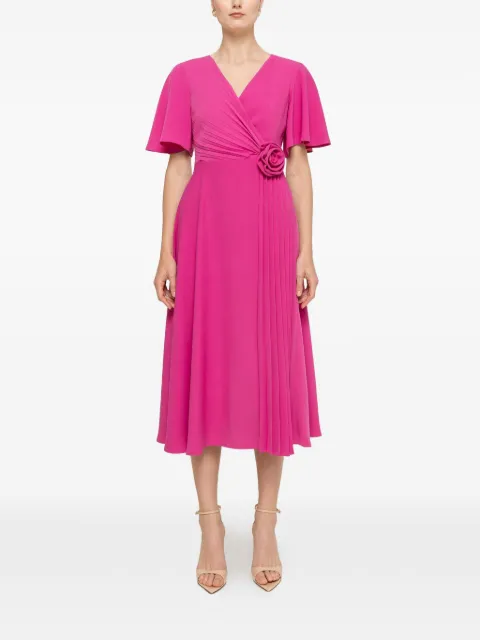 NISSA floral-appliqué pleated midi dress Pink RC16617FUCHSIA