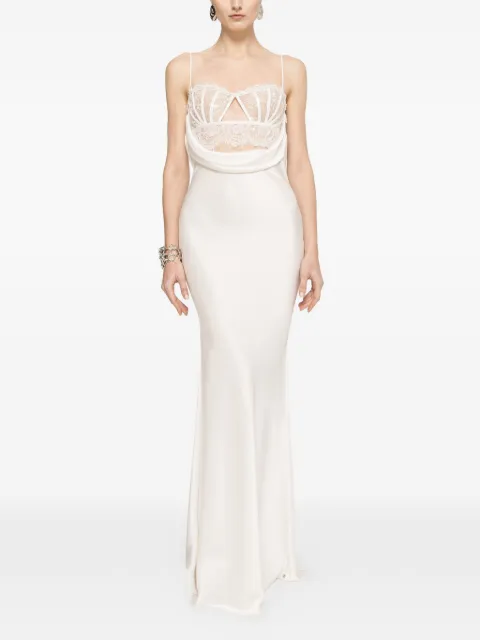 NISSA lace-panel satin maxi dress White RRS16674WHITE