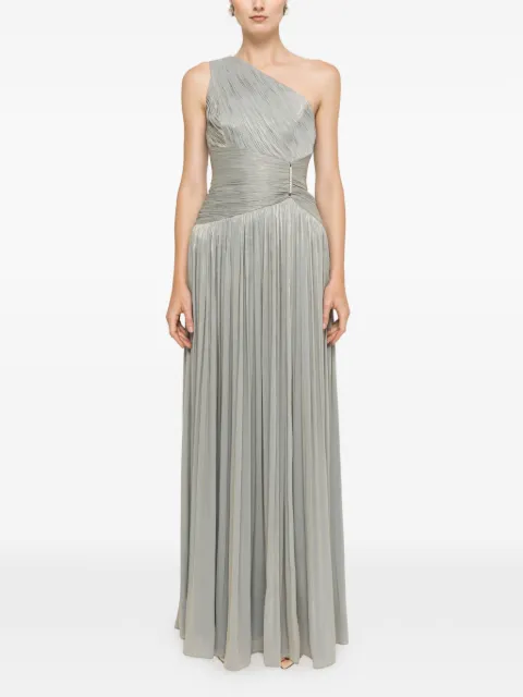NISSA one-shoulder plissé-effect maxi dress Green RS16531GREEN