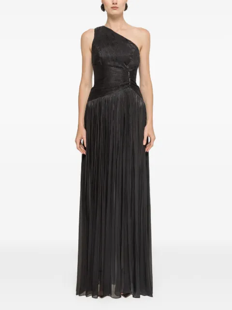 NISSA one-shoulder plissé-effect maxi dress Black RS16531BLACK