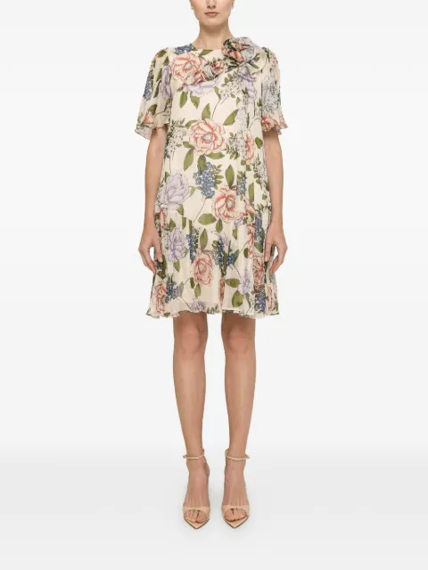 NISSA floral-print ruffled mini dress Neutrals RC16775PRINT